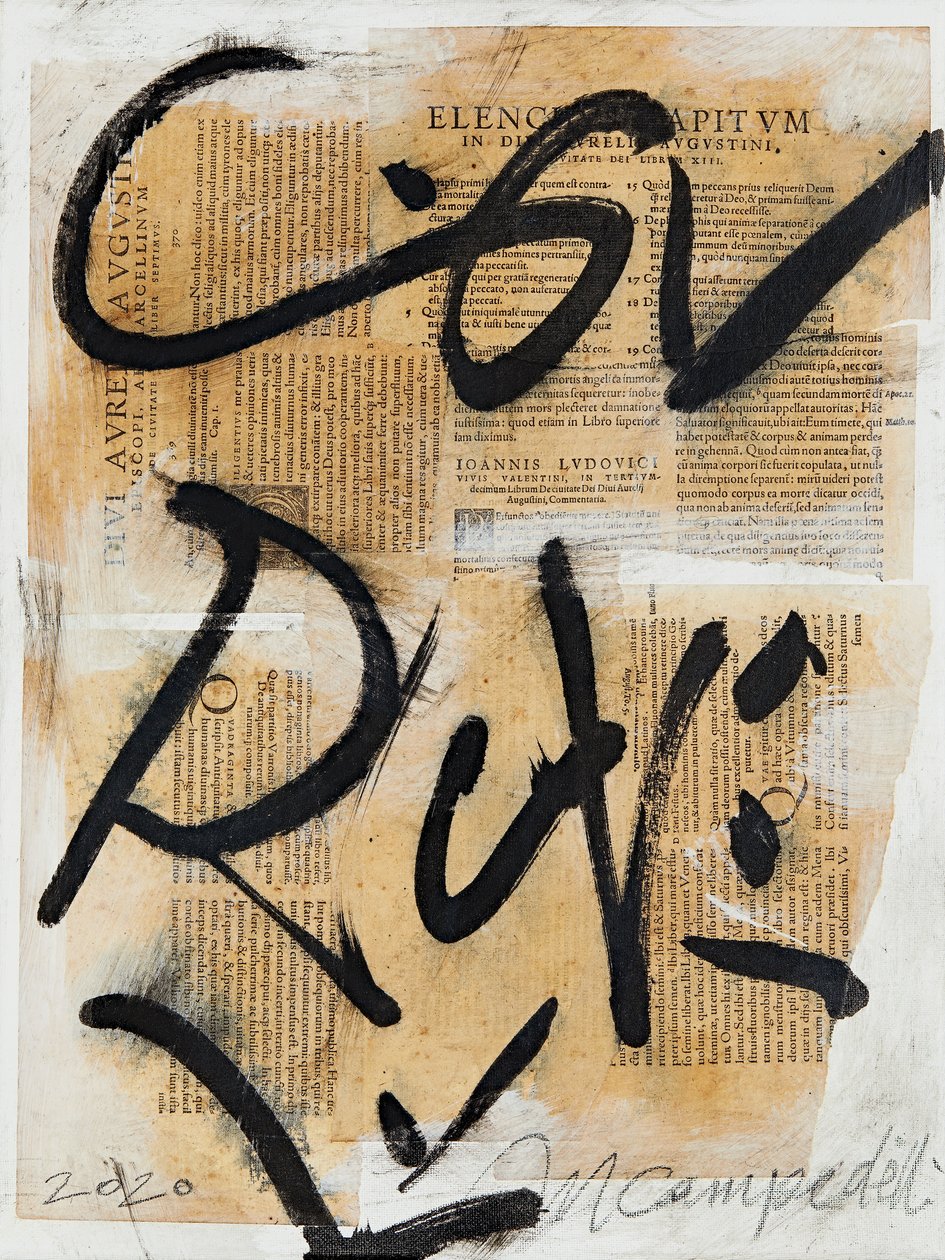 Texto #09, 2020 (collage, gemengde techniek op doek) door Marco Campedelli