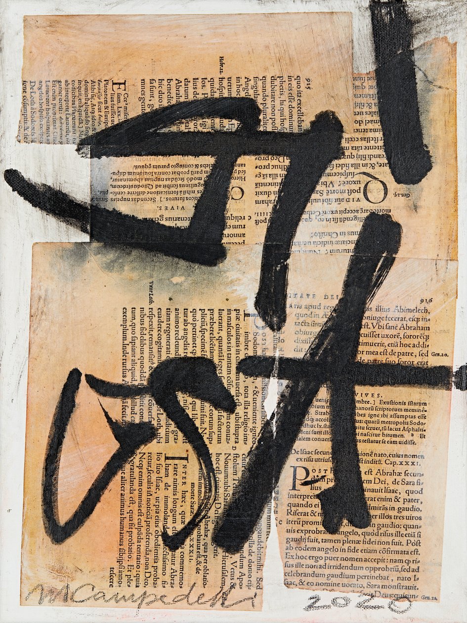 Texto #17, 2020 (collage, gemengde techniek op doek) door Marco Campedelli