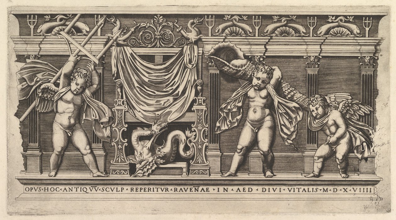 Speculum Romanae Magnificentiae: Bas-Relief met Drie Cupido