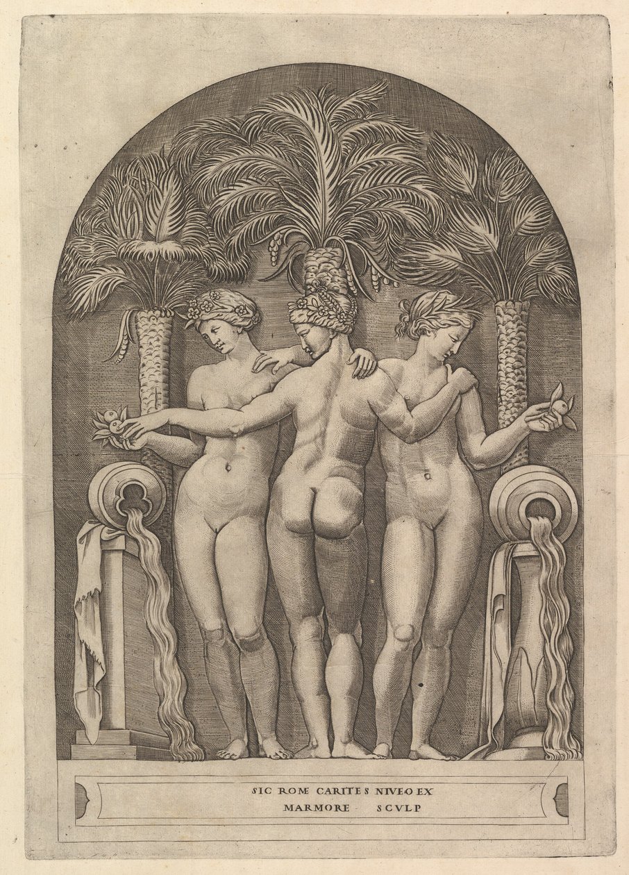 Speculum Romanae Magnificentiae: De Drie Gratiën, ca. 1515-27 door Marco Dente