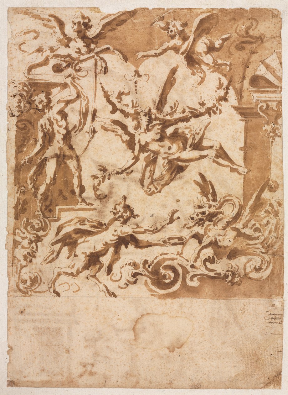 Grootse met een Sater die een Draak Voedt (recto) door Marco Marchetti