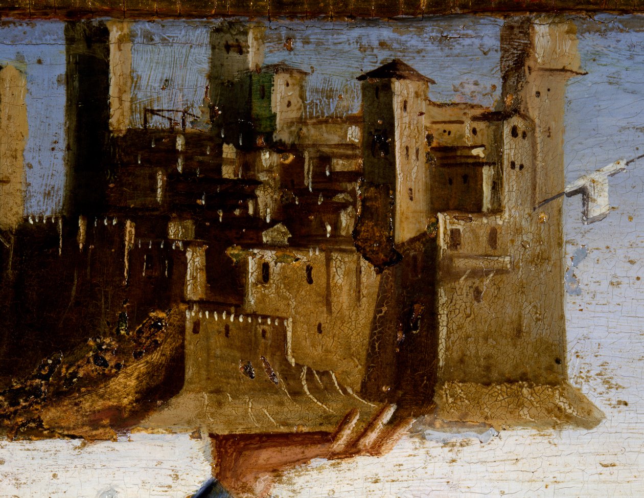 Madonna op de troon en heiligen, detail van predella van St. Adrian door Marco Palmezzano, Kerk van St. Franciscus, Matelica, Marche, Italië (detail) door Marco Palmezzano