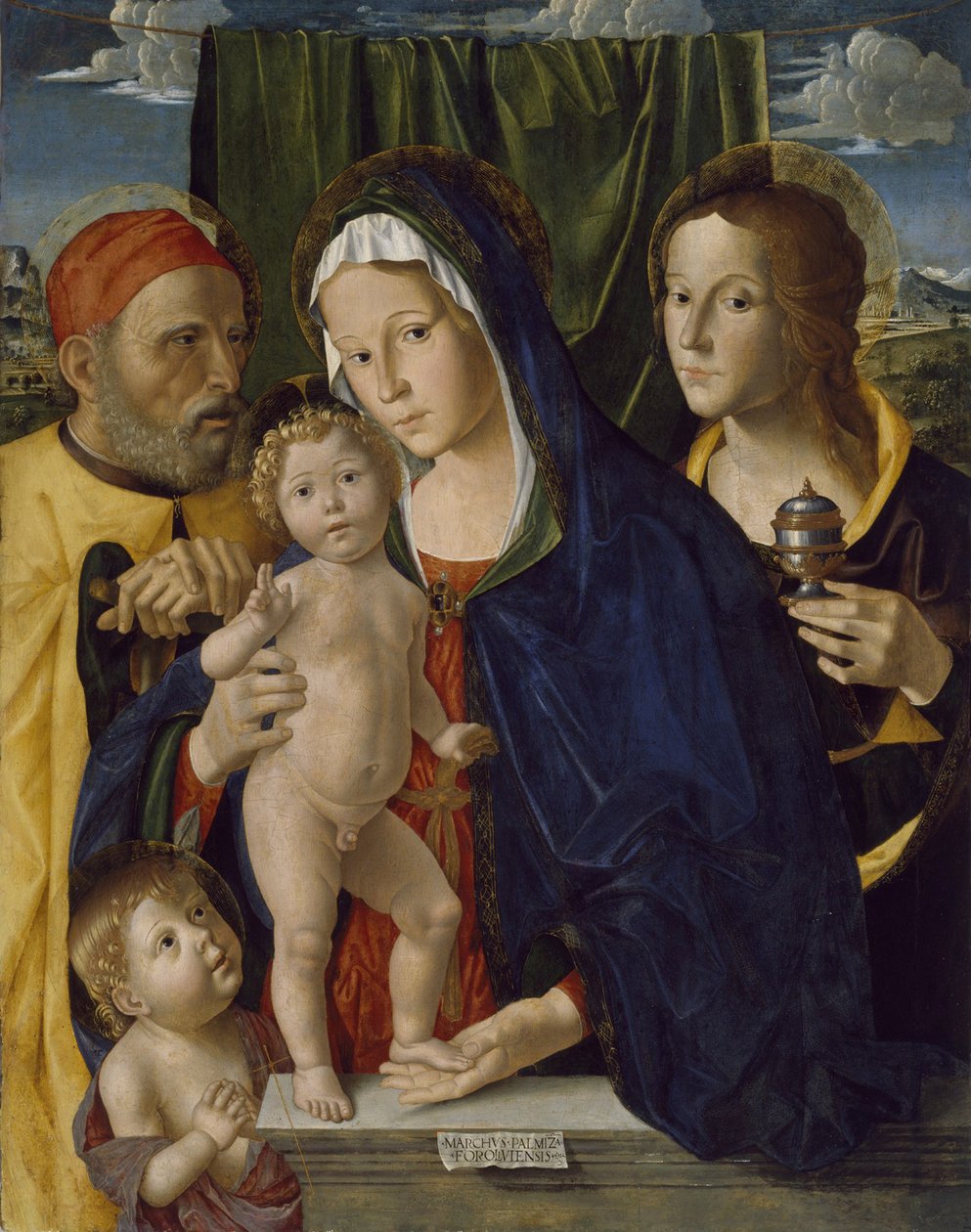 De Heilige Familie met St. Johannes de Doper en St. Maria door Marco Palmezzano