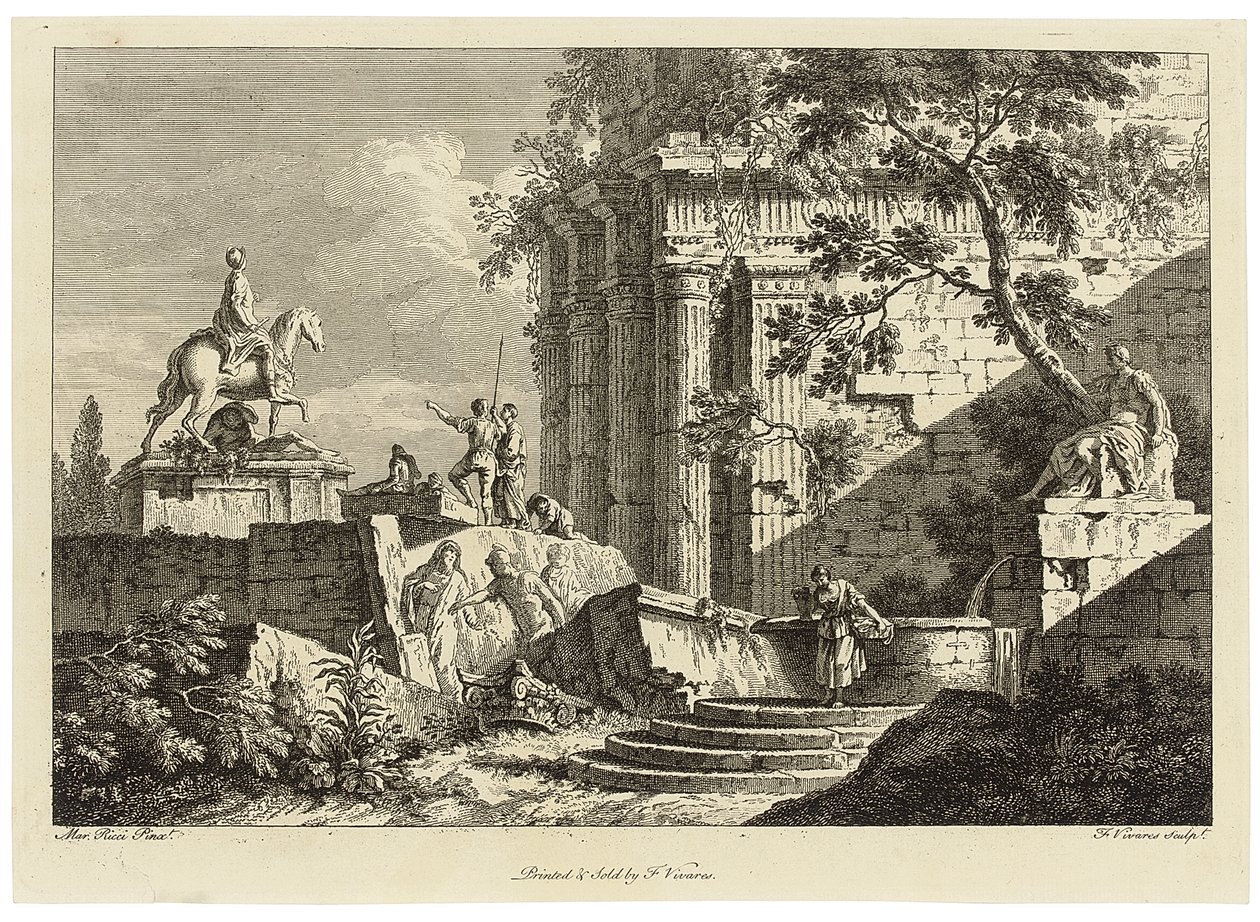 Gezicht uit een collectie van zes, gegraveerd door Francois Vivares door Marco Ricci