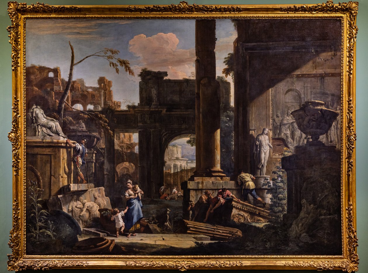 Perspectief met ruïnes en figuren door Marco & Sebastiano (1659 1734) Ricci