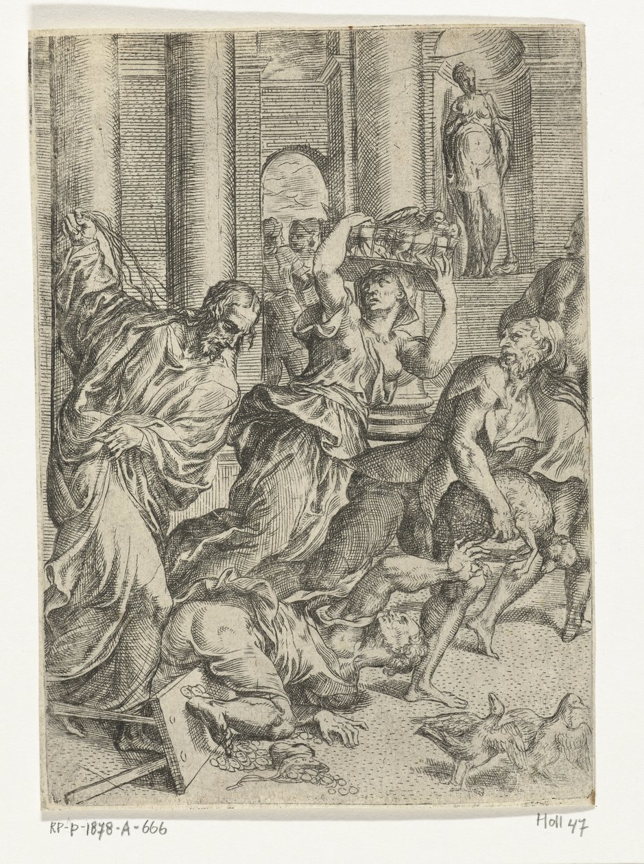 Christus verdrijft geldwisselaars uit de tempel door Marco dell