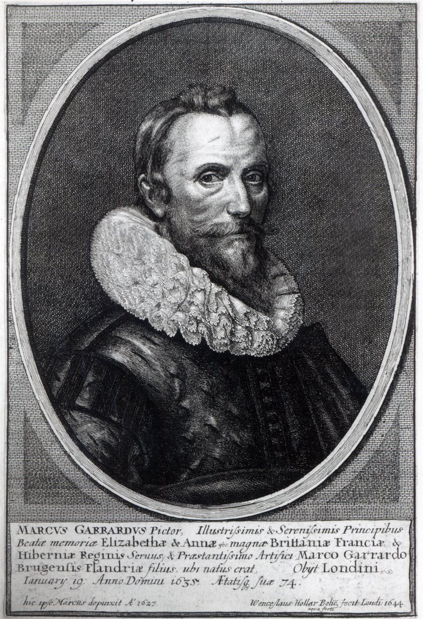 Zelfportret, gegraveerd door Wenceslaus Hollar door Marcus Garret Gheeraerts the Younger