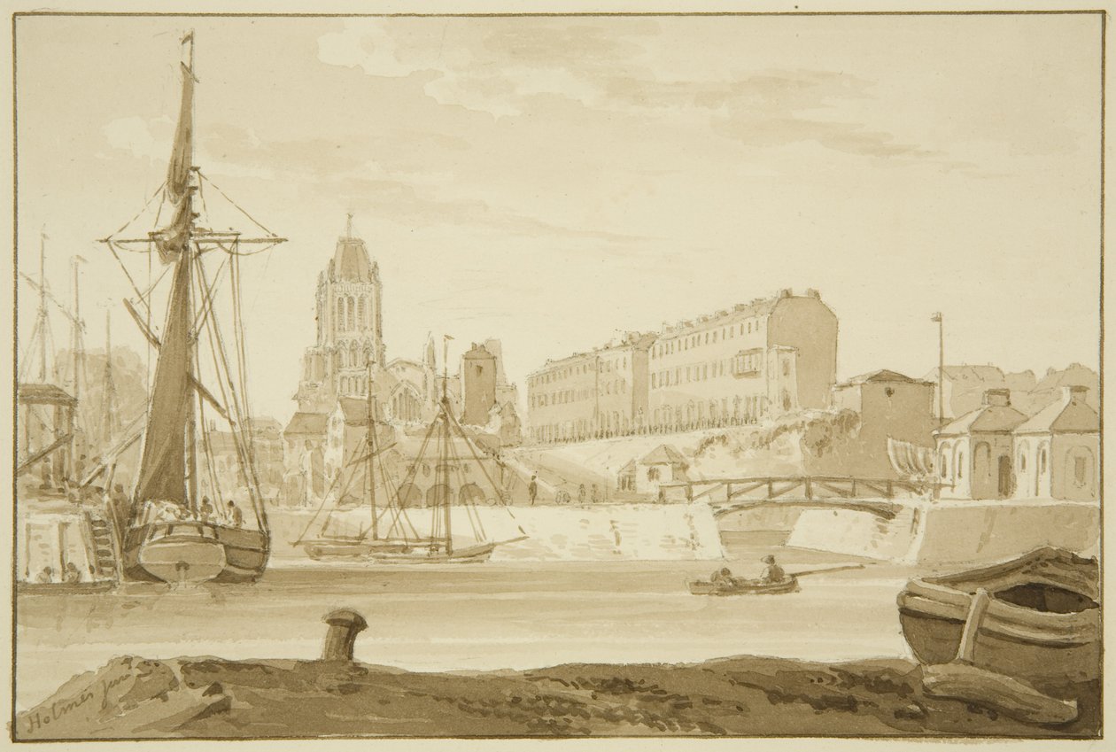 Redcliffe Church en Redcliffe Parade vanaf de zeebanken, met de tolhuizen van de Prince Street Bridge door Marcus H. Homes