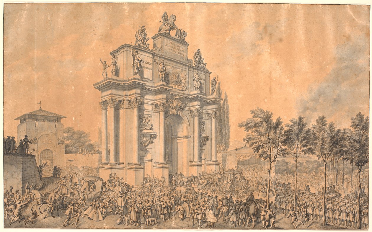 Triomfboog voor Frans III van Lotharingen en Maria Theresia bij hun Intocht in Florence 1739 door Marcus Tuscher