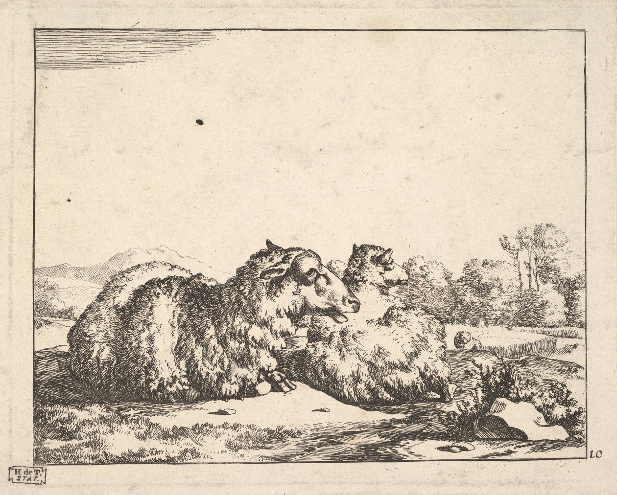 Schapen, uit een set van 16 platen, 1664 door Marcus de Bye