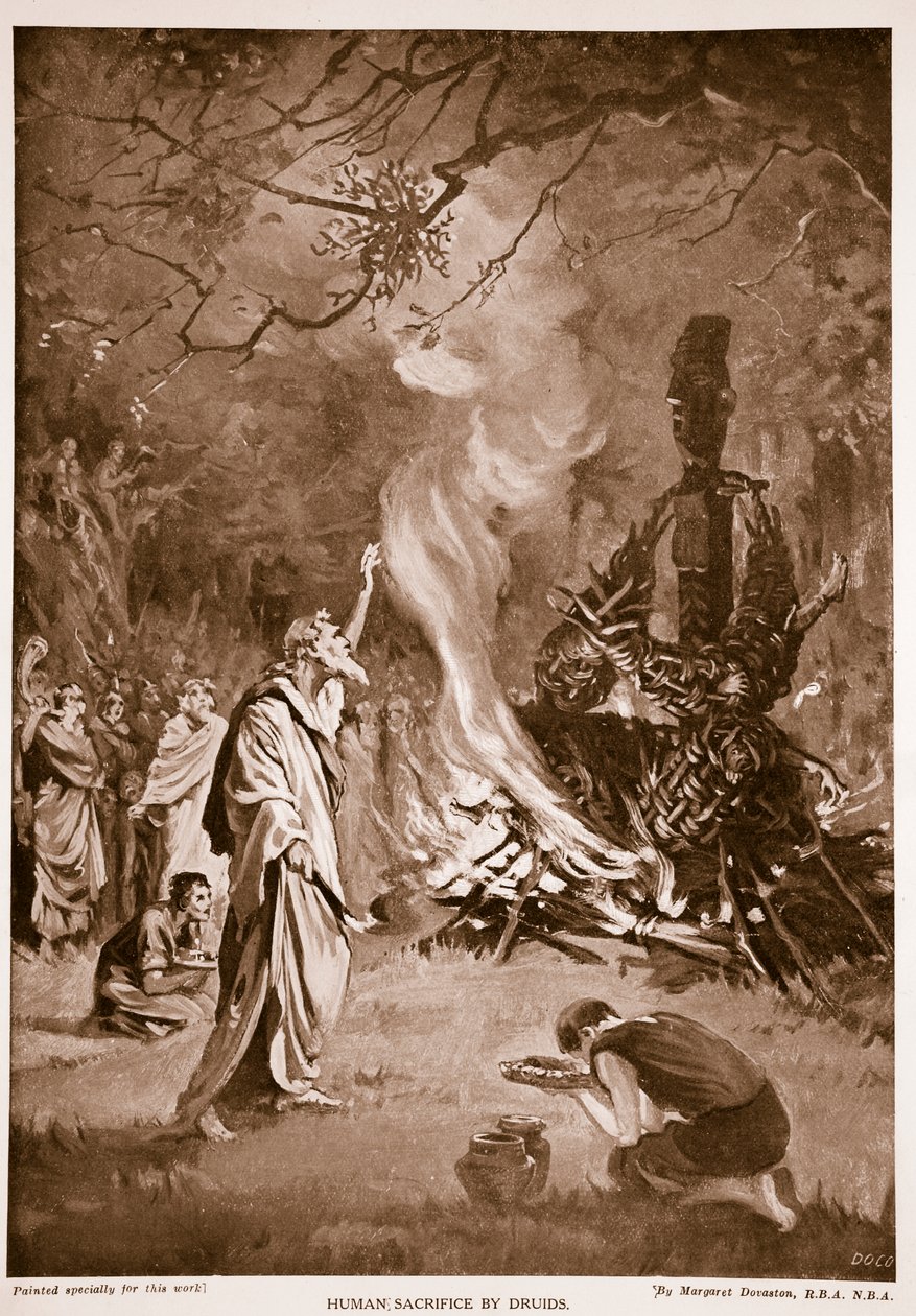 Mensenoffer door Druïden, illustratie uit 
