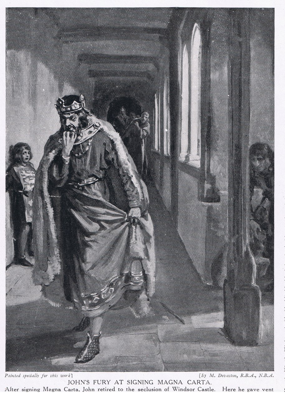 Johns woede bij de ondertekening van de Magna Carta AD1215 door Margaret Dovaston