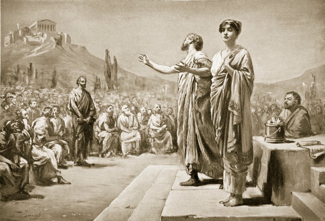 Pericles pleitend voor Aspasia, illustratie uit 