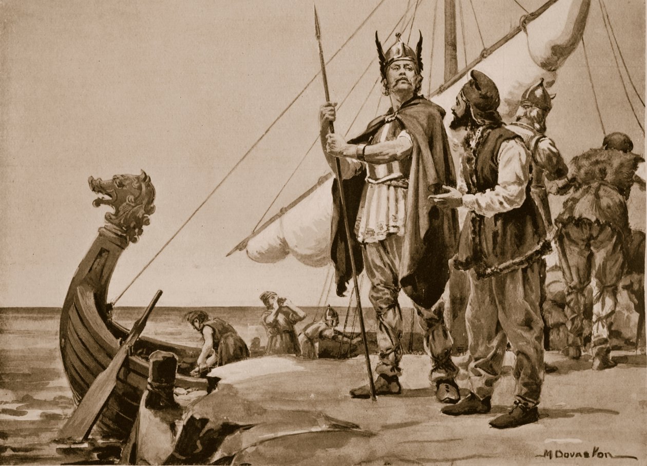 Rurik vertrekt naar het land van de Slaven, 862 (litho) door Margaret Dovaston