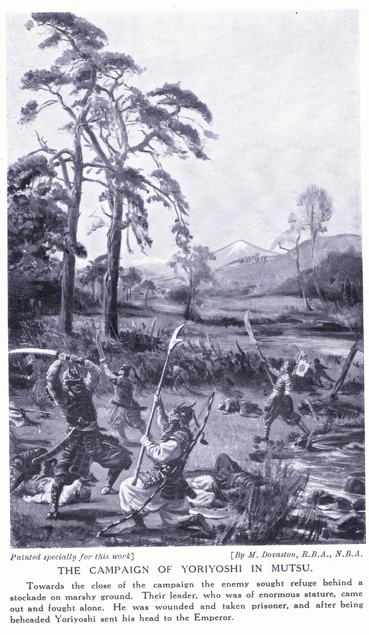 De veldtocht van Yoriyoshi in Mutsu (litho) door Margaret Dovaston