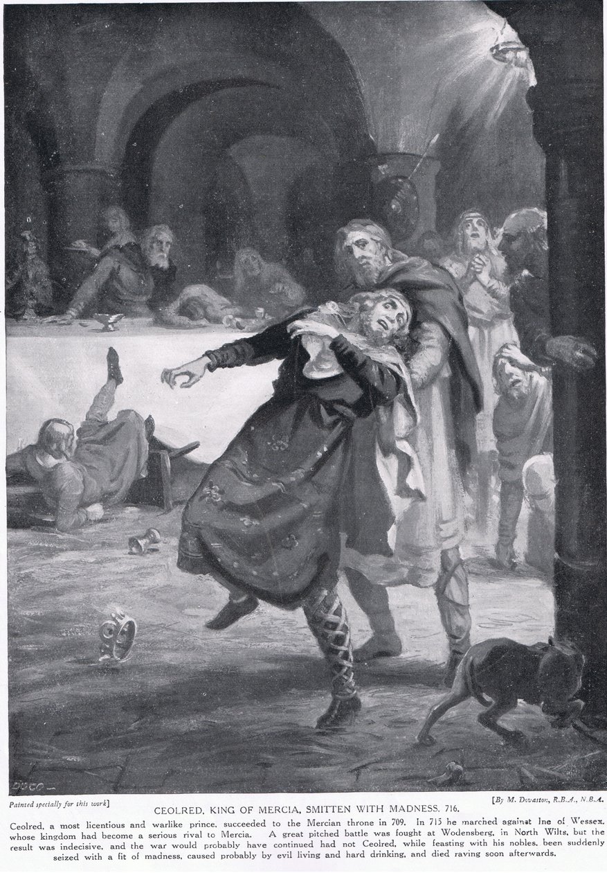 De waanzin van koning Ceolred van Mercia AD 716 door Margaret Dovaston