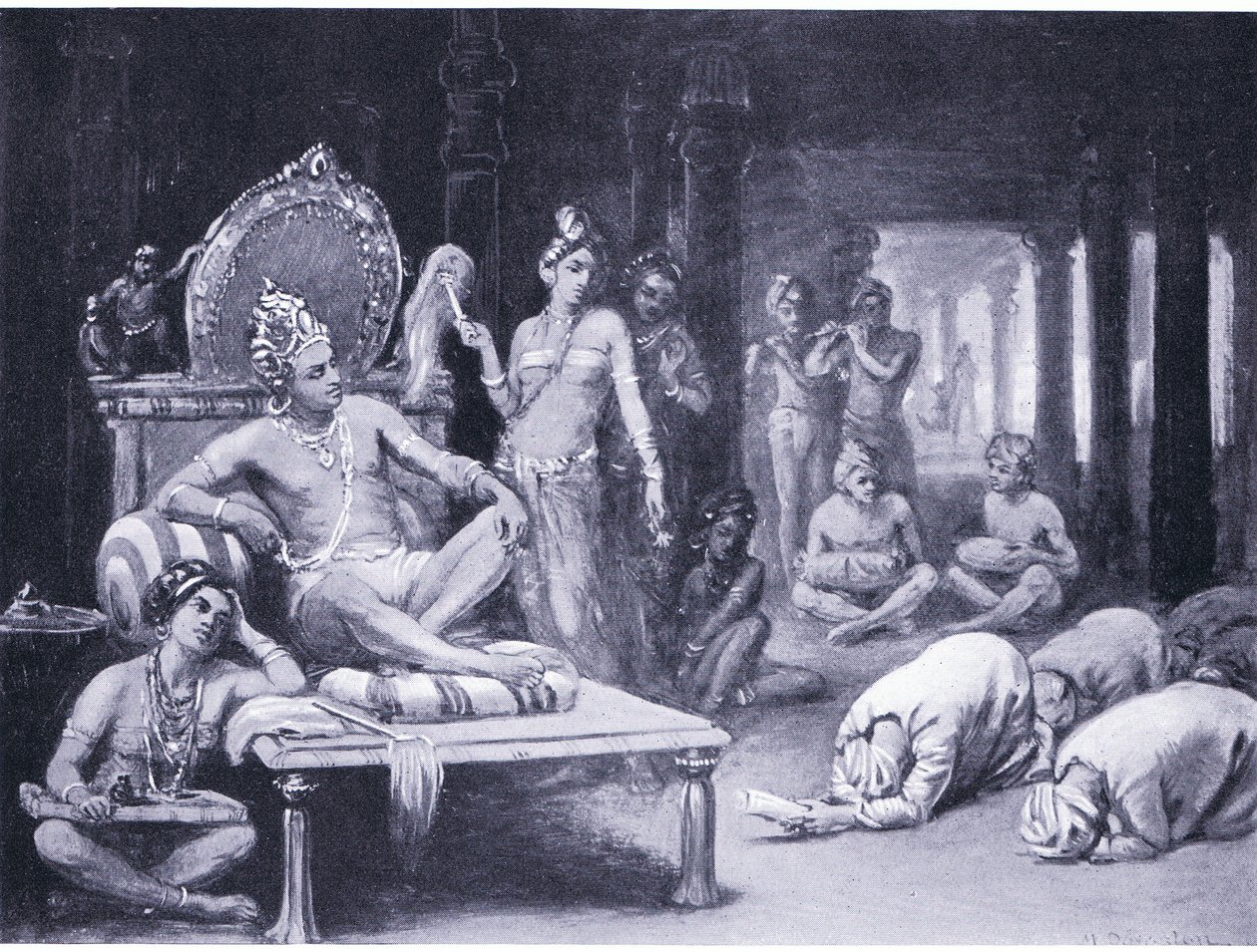 Vikramanka Chalukhya stuurt een vriendelijke boodschap naar Kulottunga Chola (litho) door Margaret Dovaston