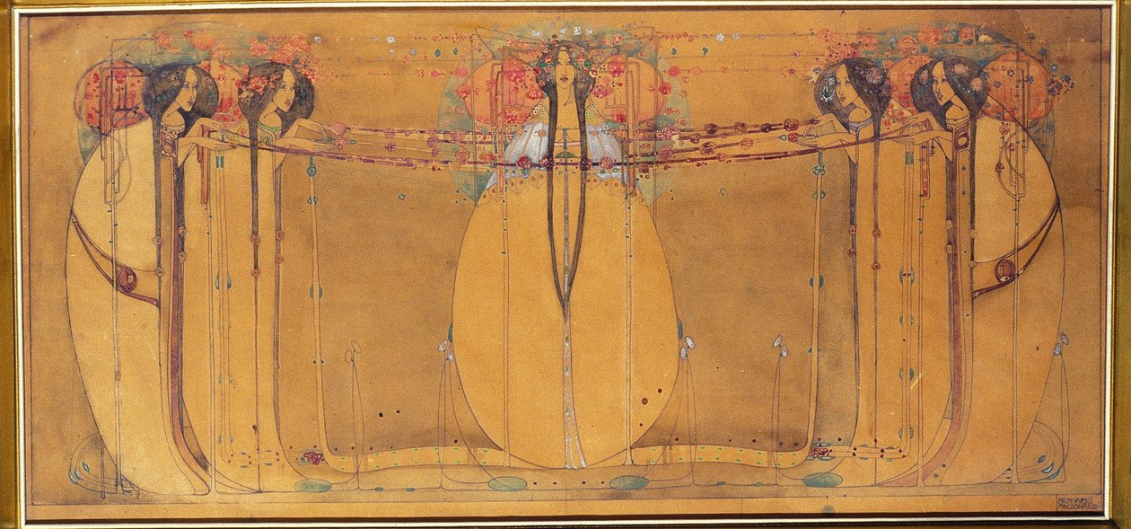 Meikoningin, Cartoon voor paneel voor Ingram Street Tearooms, ca. 1900 door Margaret Macdonald