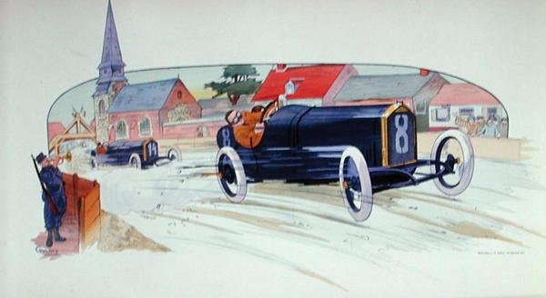 Een Peugeot Raceauto in de Grand Prix de France van 1911 door Marguerite (fl.1909-14) Montaut