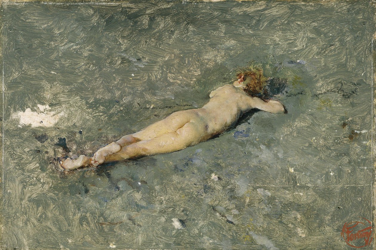 Naakt op het strand van Portici door Marià Fortuny Marsal