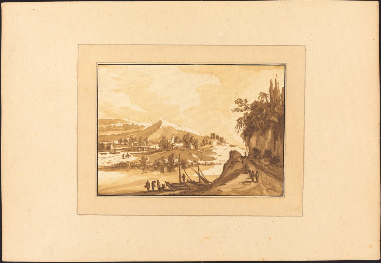Landschap met Vissersboten door Maria Catharina Prestel after Franz Edmund Weirotter