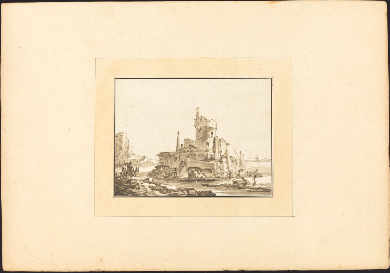 Landschap met een Ronde Toren door Maria Catharina Prestel after Thomas Wyck