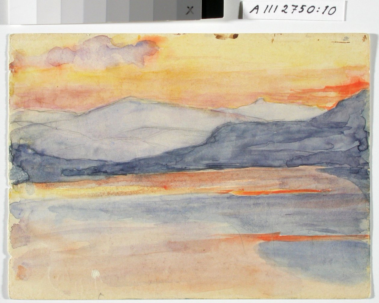 Landschapsstudie, heuvel bij zonsondergang door Maria Wiik