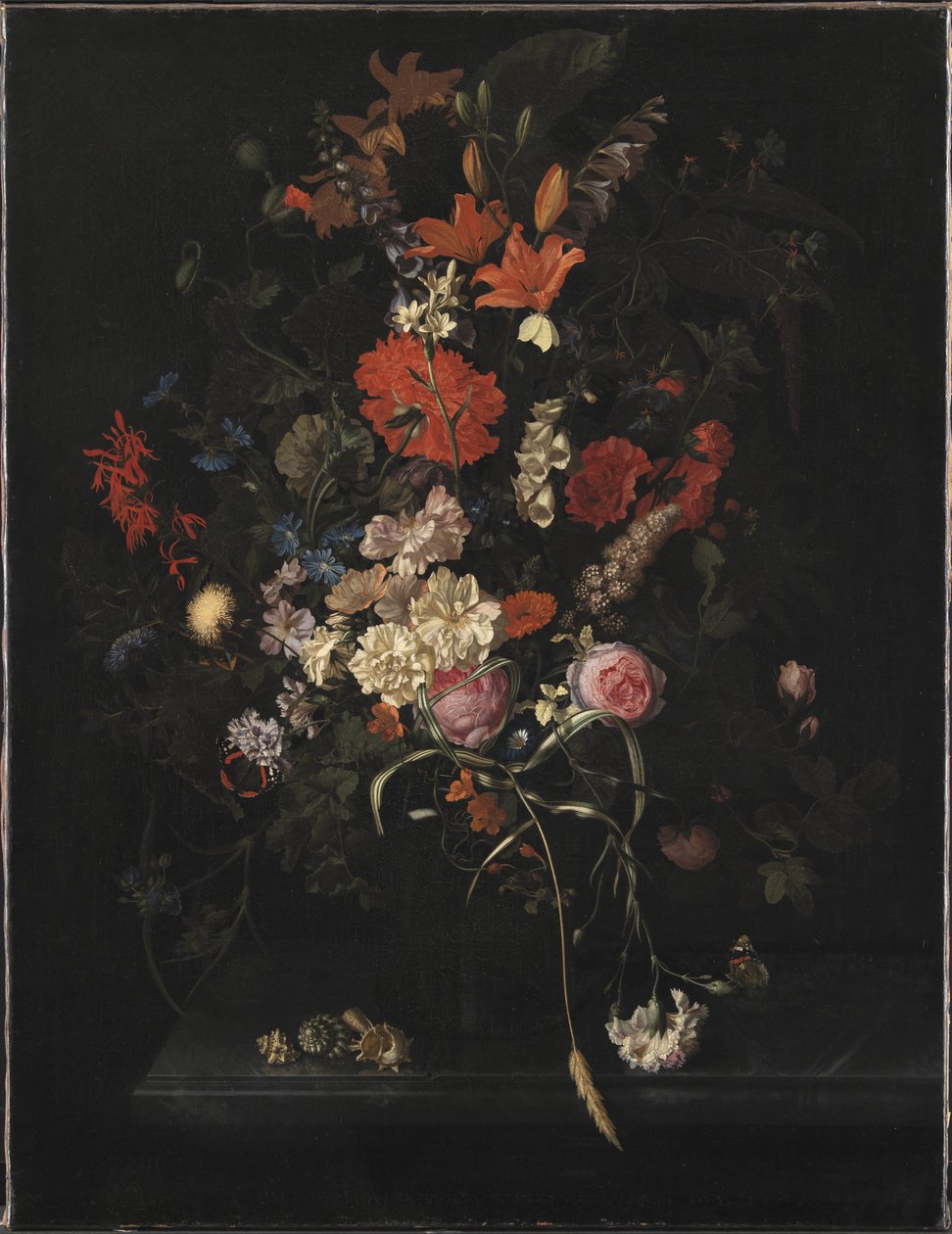 Boeket Bloemen in een Glazen Vaas door Maria van Oosterwijck