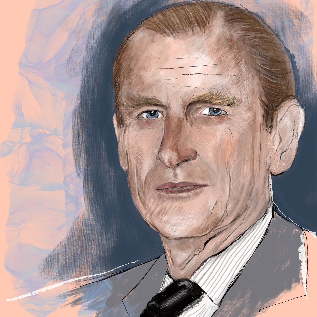 Prins Philip, hertog van Edinburgh, 2021 (aquarel  digitaal) door Marianna Kulukundis