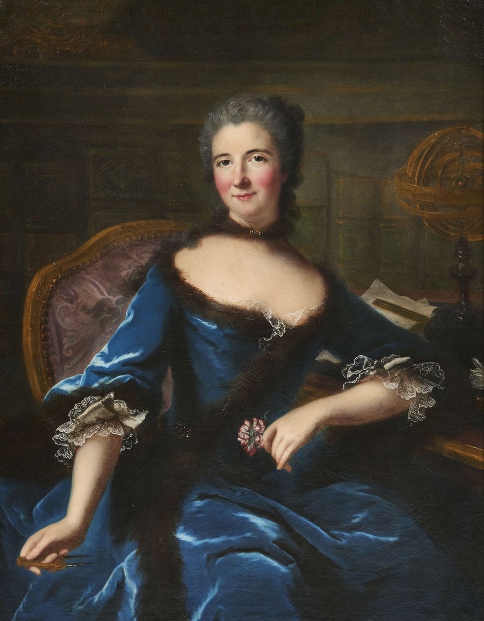 Portret van Gabrielle Émilie Le Tonnelier de Breteuil, markiezin du Châtelet 1706-1749, ca. 1748 door Marianne Loir