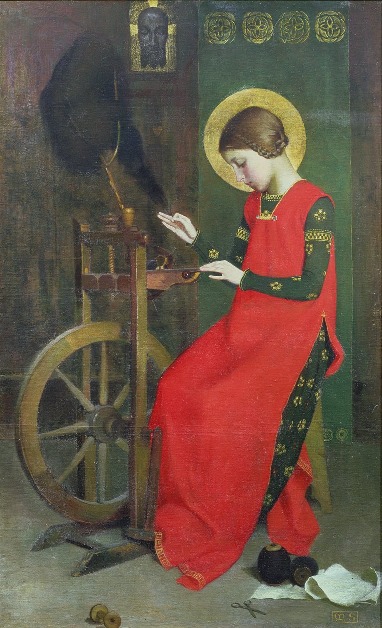 St. Elizabeth van Hongarije spint wol voor de armen, ca. 1895 door Marianne Stokes