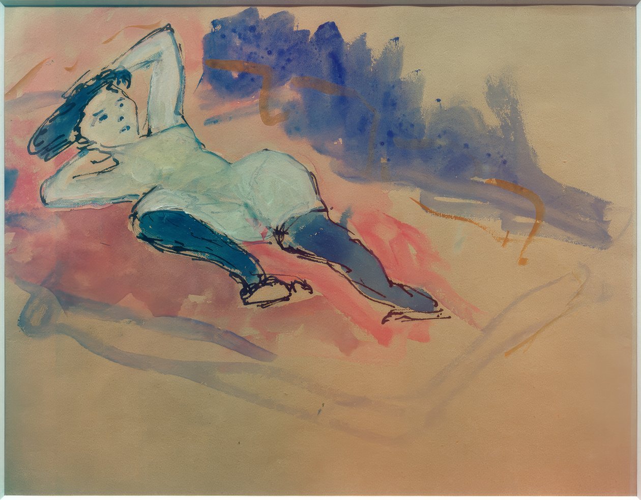 Helene met blauwe kousen door Marianne von Werefkin