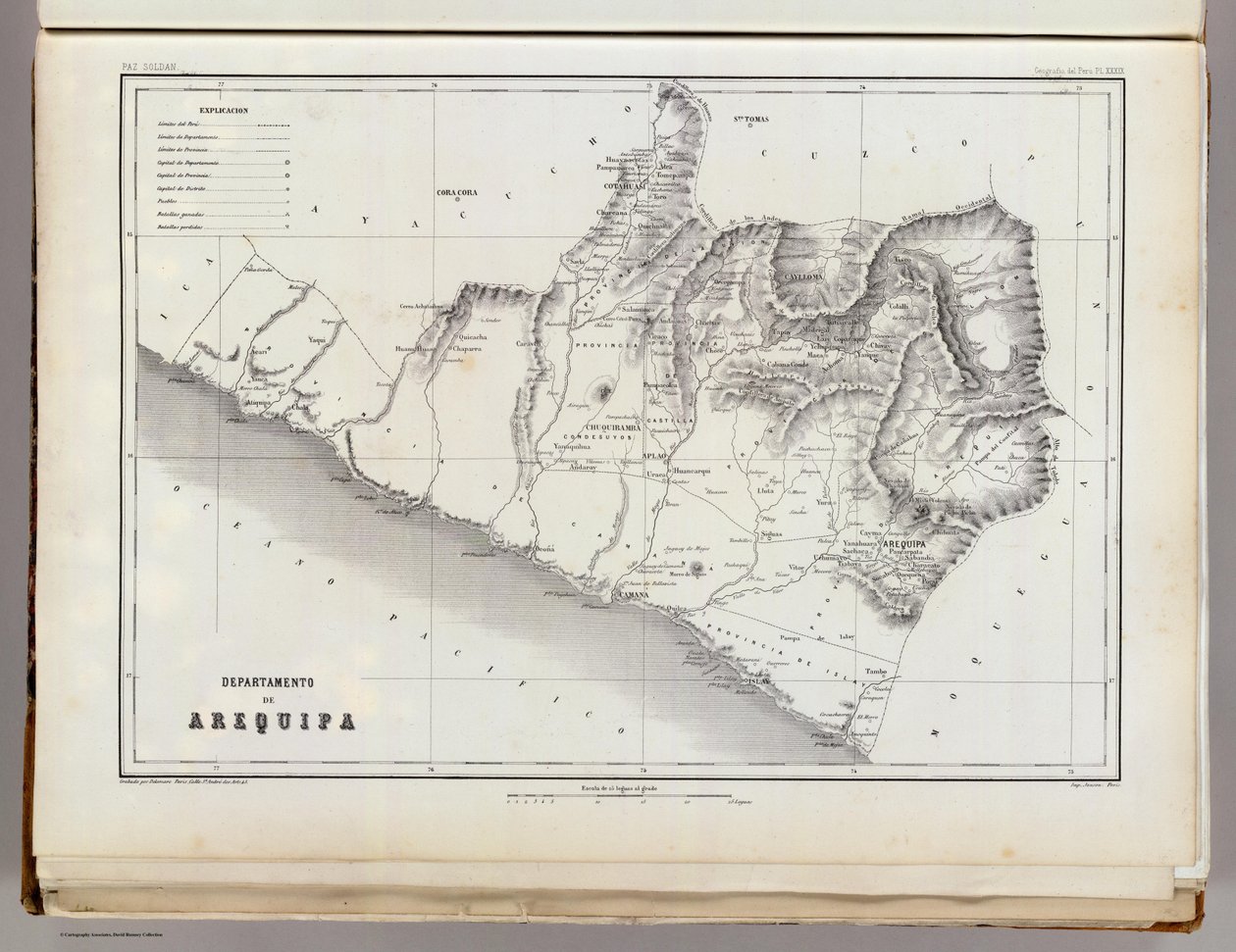 Kaart van Arequipa, 1865 door Mariano Felipe Paz Soldan