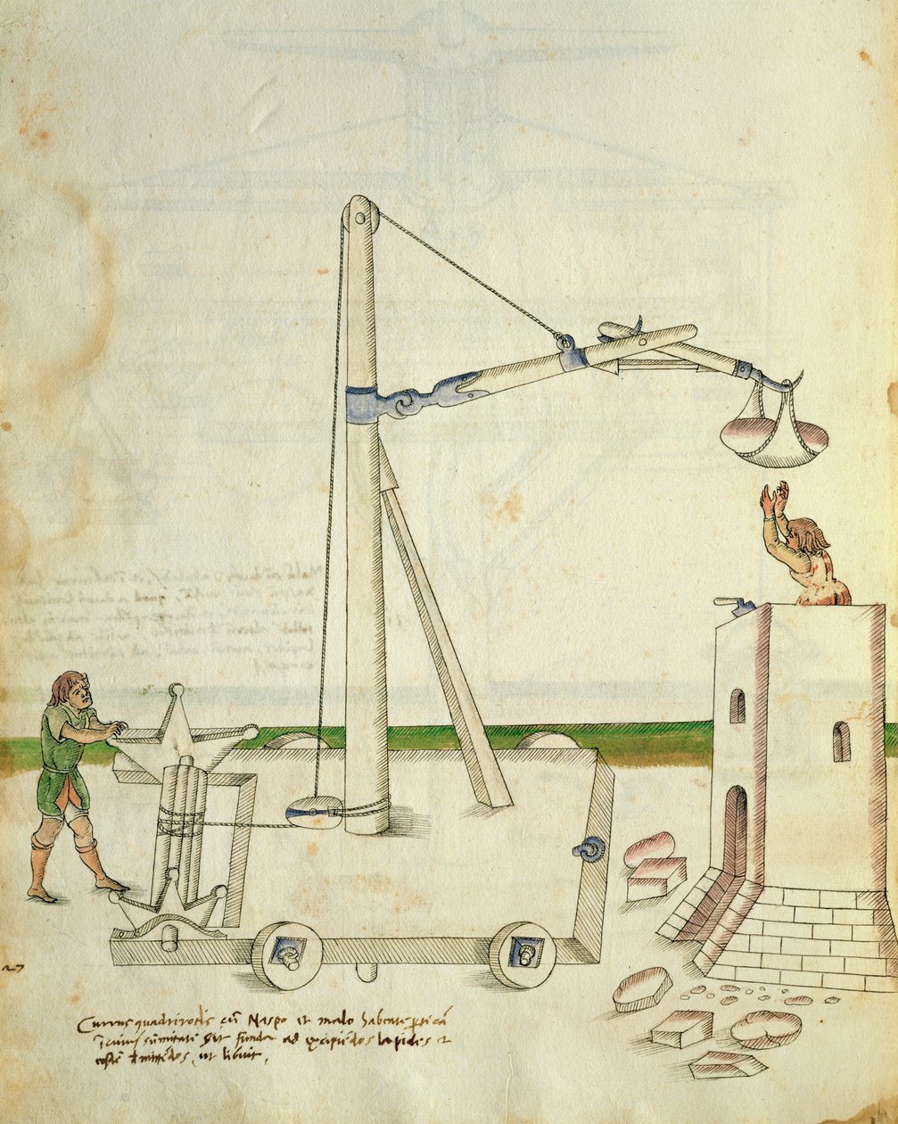 Ontwerp voor een kraan voor gebruik bij de bouw van een toren, illustratie uit 
