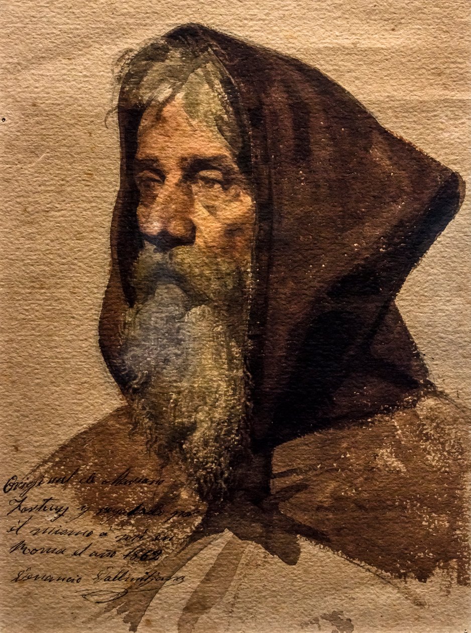 Kop van een broer, circa 1862 (aquarel op papier) door Mariano Fortuny