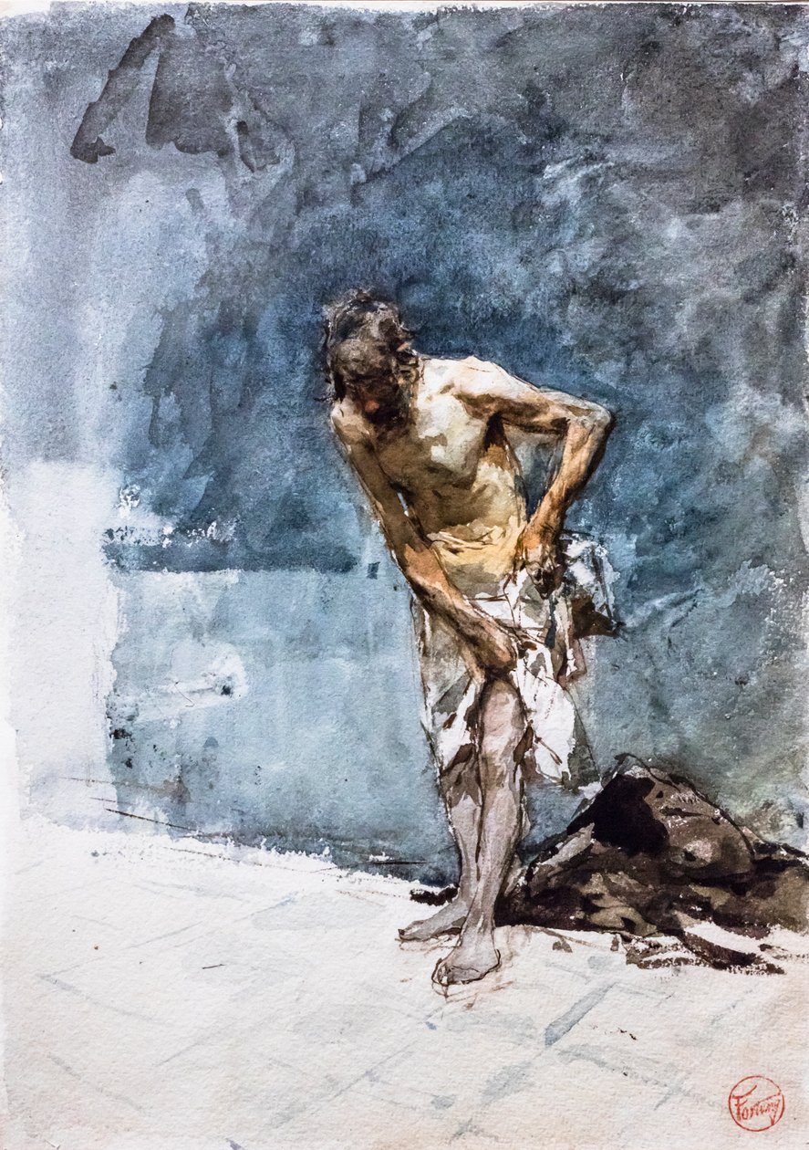 Man in lendendoek, circa 1871 (aquarel op papier) door Mariano Fortuny