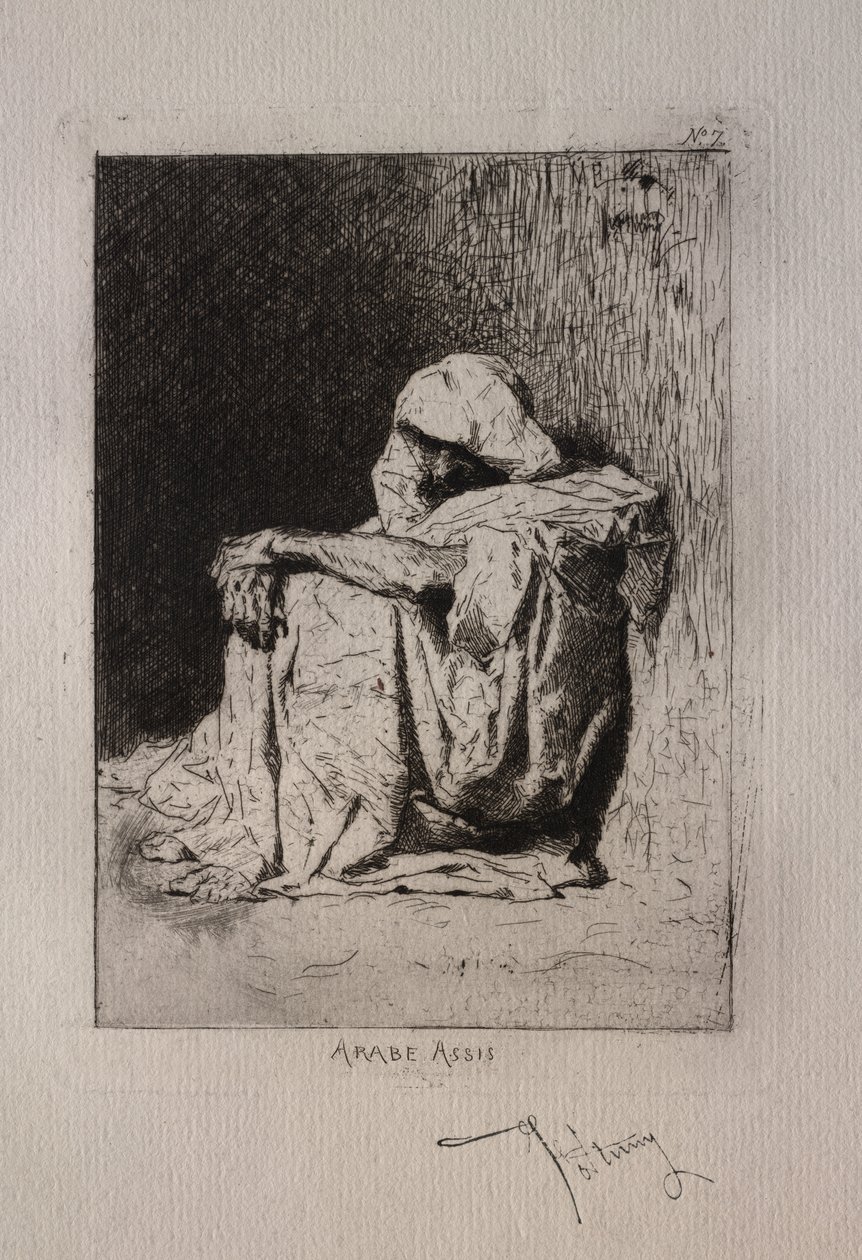 Zittende Arabier, handen gekruist op de knieën door Mariano José María Bernardo Fortuny y Carbó