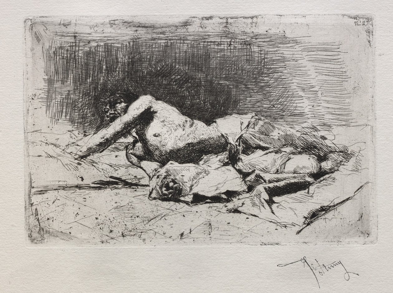 Homme se roulant de terre door Mariano José María Bernardo Fortuny y Carbó