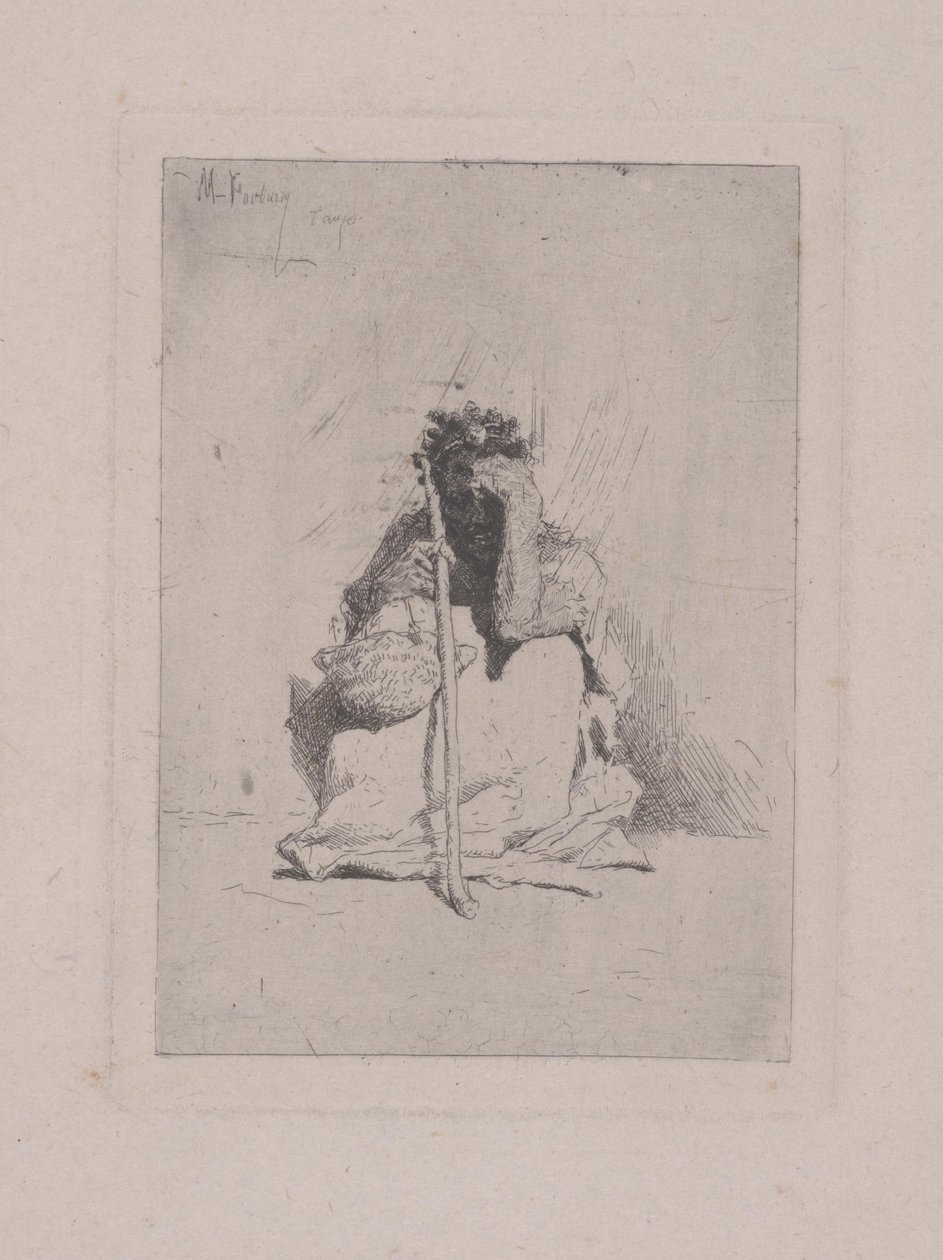 Zonder Titel - Hurkende Figuur met Stok door Mariano José María Bernardo Fortuny y Carbó