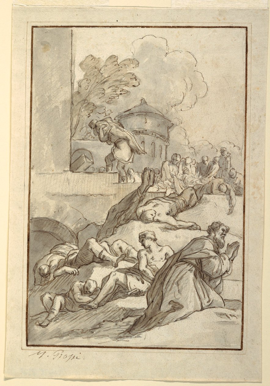 Tekening, Studie van een heilige tijdens een plaag, ca. 1790 door Mariano Rossi