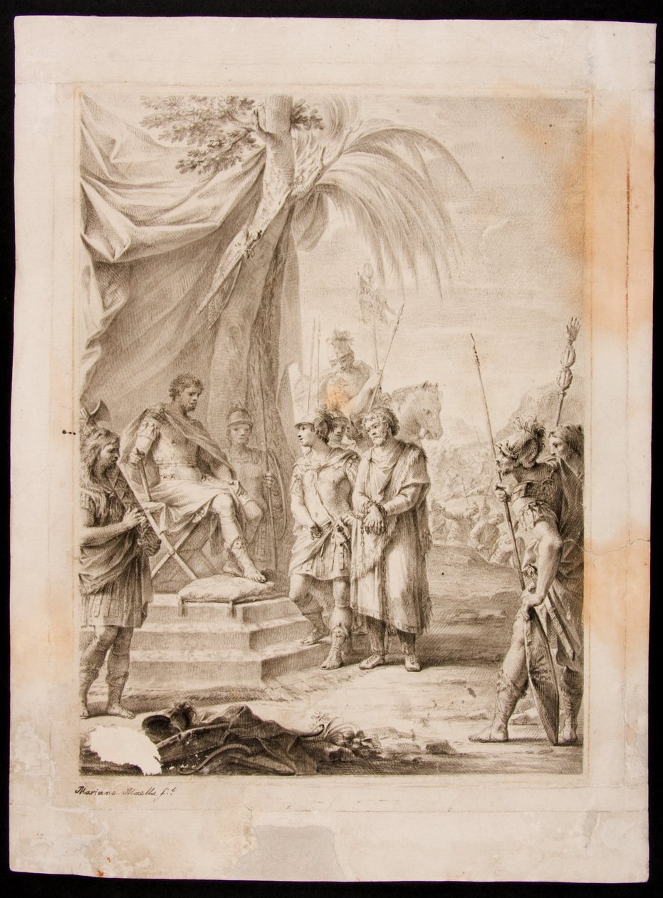 Jugurtha gebonden en overgedragen aan Silanus, die hem naar Marius brengt door Mariano Salvador Maella