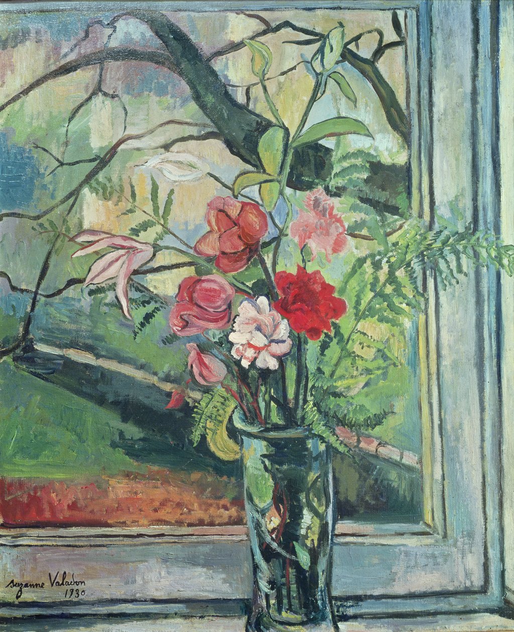 Boeket bloemen voor een raam, 1930 door Marie Clementine (Suzanne) Valadon