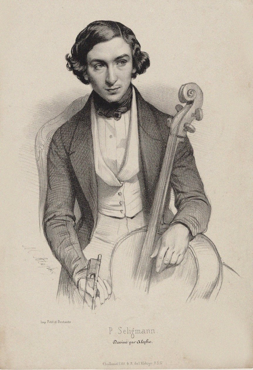 Portret van de cellist en componist Hippolyte Prosper Seligmann door Marie Alexandre Menut Alophe