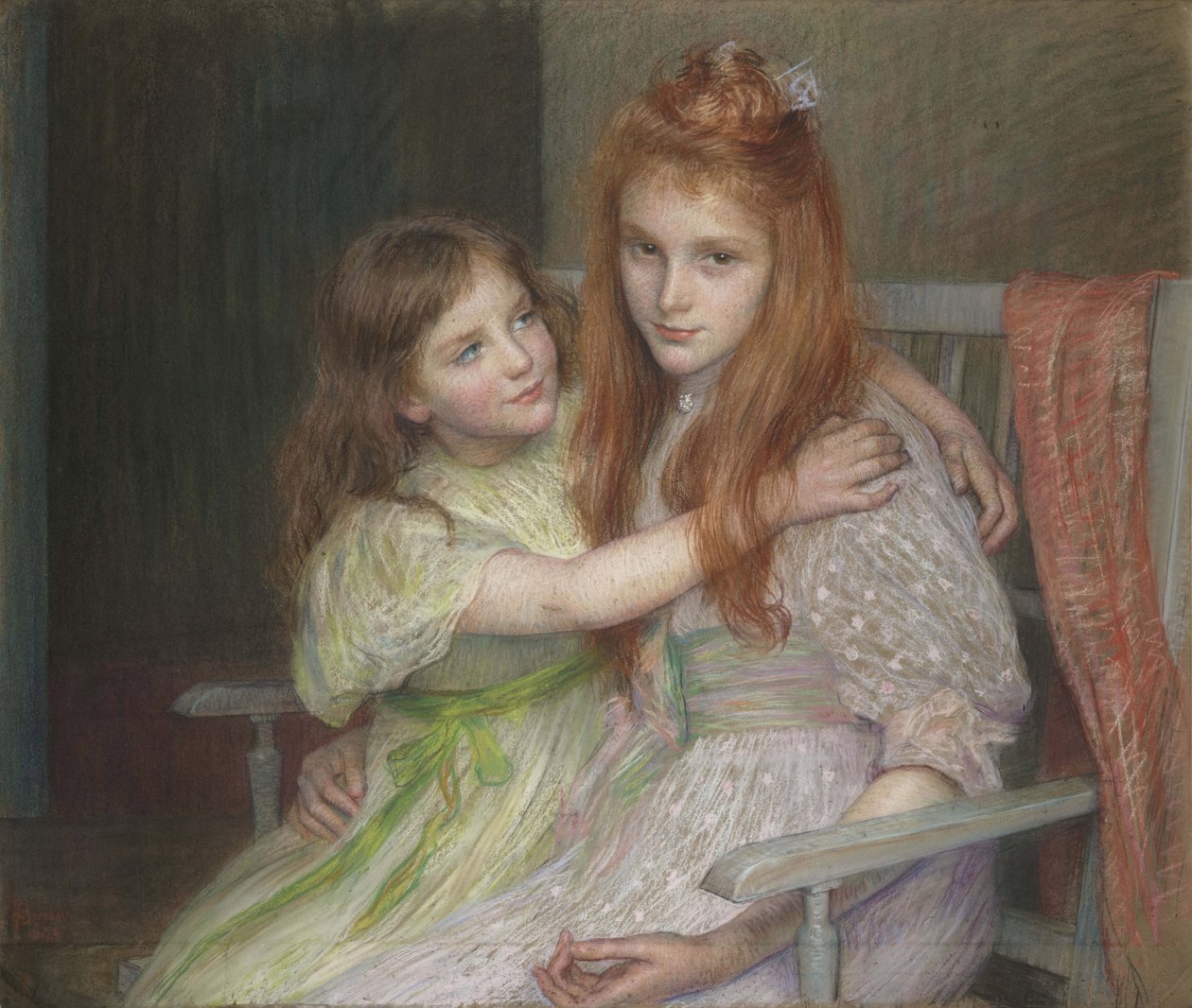 Twee meisjes zittend op een bank door Marie Louise Catherine Breslau