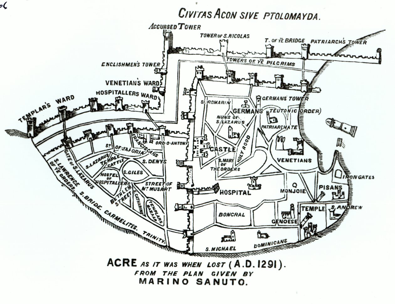 Acre zoals het was toen het verloren ging (A.D. 1291) door Marino the Elder Sanuto
