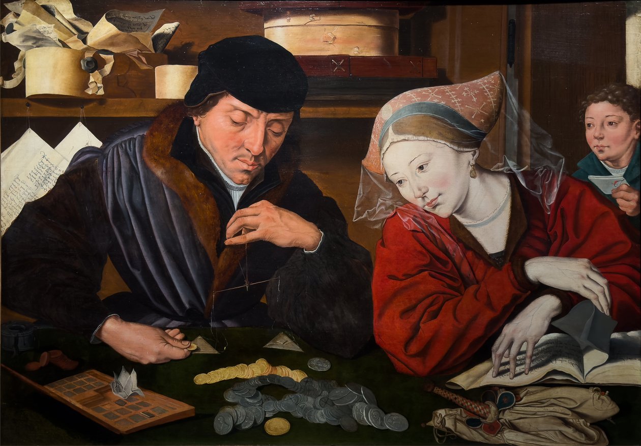 De bankier en zijn vrouw door Marinus van (follower of) Reymerswaele