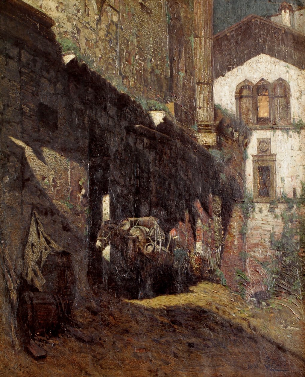 De vochtige en verrotte overblijfselen van de Tempel van Apollo in Terracina door Mario de Maria