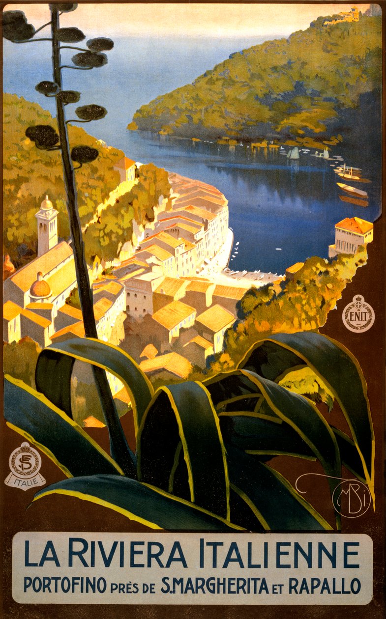 La Riviera Italienne reisposter, ca. 1920 door Mario Borgoni