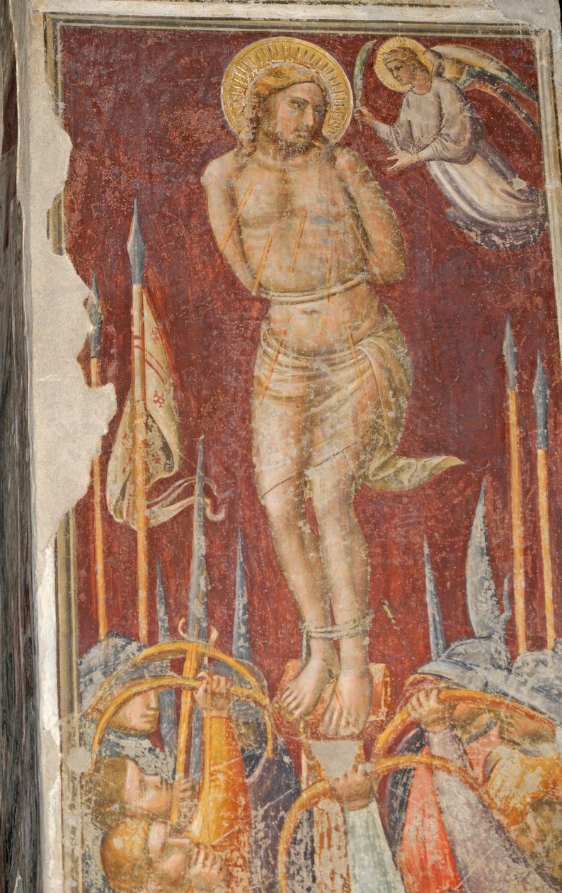 St. Sebastiaan, fresco door Mariotto di Nardo, Kerk van Santa Maria Maggiore, Florence (UNESCO Werelderfgoedlijst) door Mariotto di Nardo