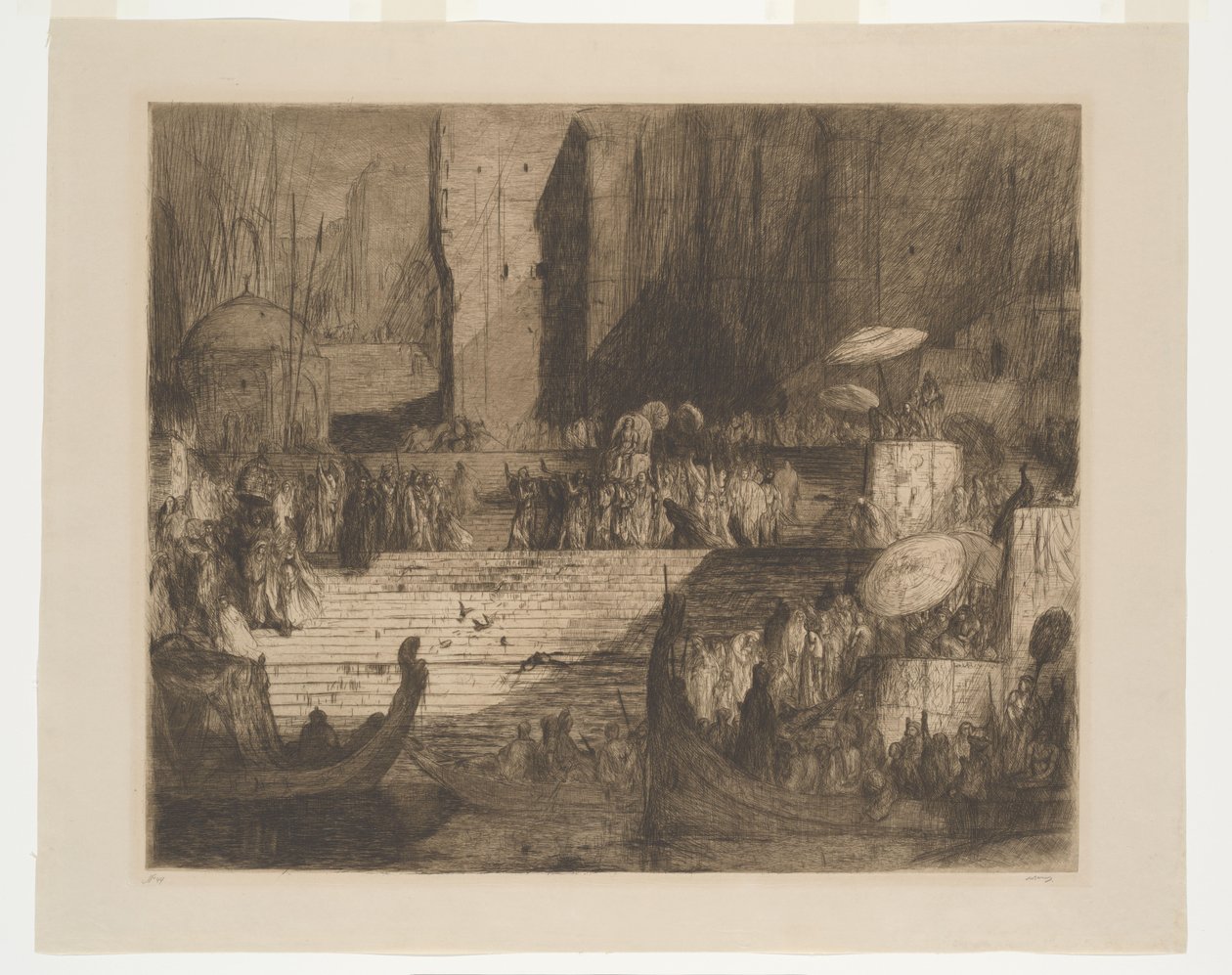 Een begrafenis aan de Ganges door Marius Bauer (signed by artist)